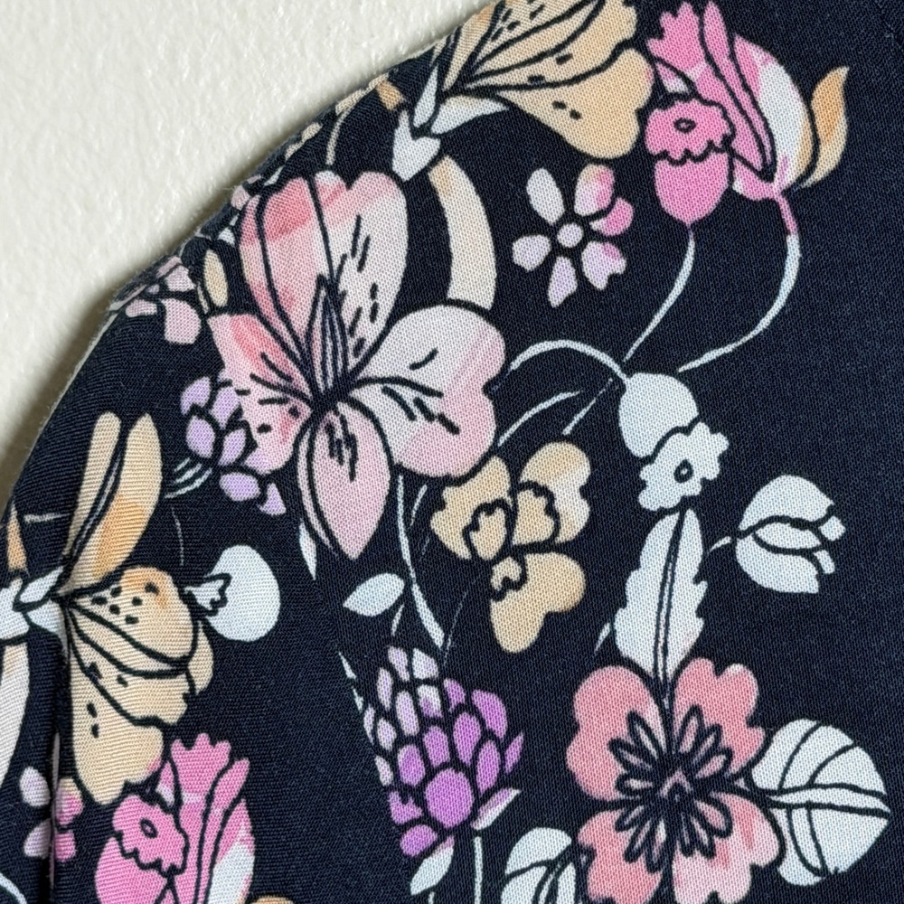 Minkpink Navy Blue Floral Border Print Viscose Short Sleeve Shift Mini Dress S - Picture 6 of 8